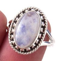 Natural Rainbow Moon Stone Gemstone Handmade 925 Sterling Silver Ring S.7 k2J10 gray