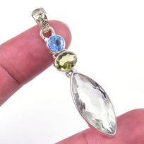 Natural Green Amethyst,Peridot 925 Solid Sterling Silver Jewelry Pendant 2  Z7m56 gray