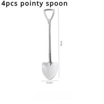 4pcs Portable Stainless Steel Spade Spoon Set Durable & Rust-resistant for Dessert, Watermelon, Fruit & Ice Cream Eating, Unique Dining Experience 4pcs Sharp spoon sidabras