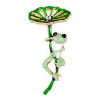 Women Brooch Rhinestone Cartoon Frog Lotus Leaf Shape Stainless Anti-slip Wear-resistant Coat žalia