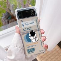 Luxury Case For Samsung Galaxy Z Flip 3 4 5G Funda Z Flip3 Clear PC Hard Shockproof Back Phone Coque Cartoon Astronaut Samsung Z Flip