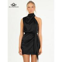 Fashion New Hanging Neck Senior Sense Of Satin Straps Slim Celebrity Dress Fashion Temperament Short Skirt XL brown