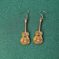 1 Pair Vibrant Wooden Guitar Dangle Earrings - Unique Hip-Hop Cartoon Inspired Style, Fashionable Music Festival Jewelry for Women - Colorful, Trendy 1pair įvairiaspalvis