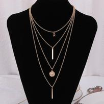 Necklace New Fashion Personality Pentagram Stick One Word Disc Alloy Multi-layer Necklace Women auksas