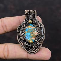 Spiny Oyster Copper Turquoise Pendant Copper Wire Wrapped Gemstone Pendant Handmade Copper Jewelry Women's Special Gift Unique Style Pendant gray