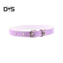Men Necklace Vintage Punk Style Adjustable Faux Leather Solid Color Bukle Pin Neck Belt Party Club Choker Adult Jewelry šviesiai violetinė spalva
