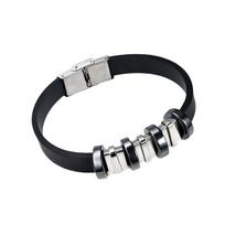 1pcs Fashion Charm Jewelry Stainless Steel Smooth Glossy Silicone Bracelet Men Vintage Titanium Steel Cuff Bracelet juoda