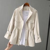 Danmo Women's Windbreaker Autumn Korean Wild Loose Stand-Collar Fashion Jacket Female Student Windbreaker Coat Lining XL rožinė