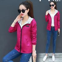 Women's Spring and Fall Two-sided Wear Sports Windbreaker Long-sleeved Pull Beam Hooded Jacket XS pink