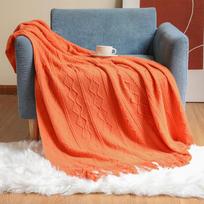 Megztas pledas Lengvas pledas sofai, kušetei, lovai, kūdikio kambariui, rustikinis Shabby Chic modernus sodybos stilius 127*180CM +tassels orange