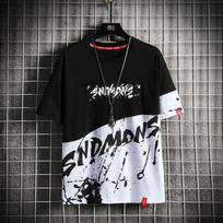 Men's Plus Size Summer Round Neck T Shirt Casual Short Sleeve Summer Letter Printed Short Sleeve XS black