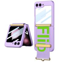 Matinis riešo dirželio laikiklio dėklas priekinis ekranas su plėvele, skirta Samsung Galaxy Z Flip 6 5 4 3 5G Flip 5 Flip 6 Flip 5 sulankstoma apyrankės dangtelis For Samsung Z Flip 6 violetinė