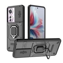 For Oppo F25 F27 Pro Plus Battle Bear Slide Push Window TPU + PC Shockproof Metal Ring Car Magnetic adsorption Stand Back Case Cover Shell F25 Pro juoda