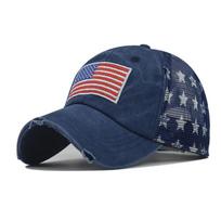 Cotton Ripped Pentagram Flag Baseball Cap Ponytail Hat Tide Bend Cap Adjustable