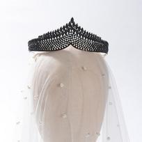 Juoda retro korėjietiška nuotakos karūna galvos puošmena paprasta ir elegantiška vestuvių gimtadienio princesės karūna white