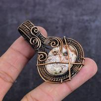 Natural Laguna Lace Agate Gemstone Copper Wire Wrap Jewelry Pendant 2.36  t0N55