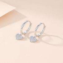 S999 Pure Silver Diamond Micro-Inlaid Love Ear Drops Ear Ring Female Ins Style Delicate Earrings Affordable Luxury Fashion Earrings 99 beige