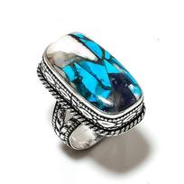 Natural Spiny Oyster Gemstone Handmade 925 Sterling Silver Ring Size 8 B5Z53 blue