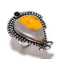 Natural Bumblebee Jasper, Onyx Gemstone 925 Sterling Silver Ring Size 6 t4o83 orange