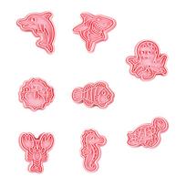 8 vienetai plastikinių sausainių formelių, pjaustymo formelės, „pasidaryk pats“ kepimui, sausainių pjaustyklės, sausainių formelės, kepimo priedai, jūros gyvūnų tema pink