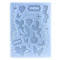 Filler Various Symbols Love Butterfly Chain Silicone Mold Keyring Pendant Handmade Ornament Mold for Birthday Gift white