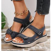 Newest Brand Hook Loop Sandals Women Summer Leather Light Leisure Wedge Platform Shoes Blue Girls Outside Anti-slide Apricot 42 38