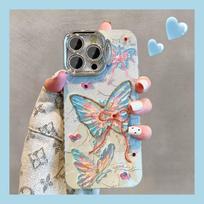 Phone case For iPhone 15 Pro Max 11 12 13 14 Pro Max 14pro 12pro fashion Colorful Butterfly Pattern Invisible lens bracket protective film Back Cover for iphone 11 mėlyna