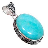 Amazonite Gemstone Handmade 925 Sterling Silver Jewelry Pendant 2.17  AH-866 2.2 mėlyna