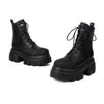 Krazing Pot PU Autumn Winter Shoes Flat Platform Super Size Motorcycle Boots Round Toe Keep Warm Zip Size 44 Ankle Boots 34 juoda