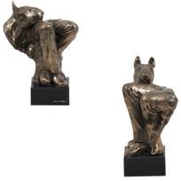 Bulterjeras, Bully III – šuns statula, biustas ant akmeninio pagrindo, skulptūra, trofėjus šunų parodai, prekės ženklo Art-Dog ruda