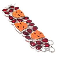 Cameo, Garnet Gemstone Handmade 925 Sterling Silver Bracelet 7-8  u6u16