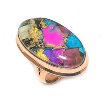 Natural Spiny Oyster Gemstone Handmade Copper Jewelry Ring Size 6.5 J6w10 beige