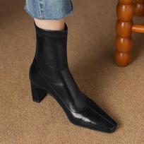 Krazing Pot Microfiber Autumn Winter Shoes Thick High Heels Chelsea Boots Square Toe Keep Warm Zipper Ankle Boots 34 juoda