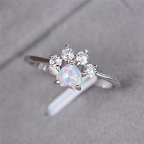 Animal Bear Cat Dog Paw Rainbow Blue Fire Opal Rings For Women 925 Sterling Silver Filled Zircon Heart Claws Wedding Thin Ring 6 gray