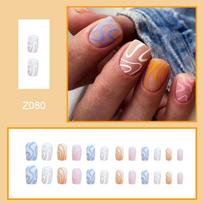 24pcs Press On Nails Multi-color Line Articles Nail Art Tablets Frosted Texture Wearable Nails Square Flat Head False Nails brown