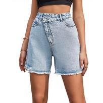 GMXIA Women's Spring Summer Fashion High-waisted Baggy Slimming Denim Shorts XS šviesiai mėlyna spalva