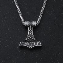 Viking Gift for Men Rune Thor Hammer Mjolnir Necklace Stainless Steel Men Viking Jewelry with Valknut Gift Bag black