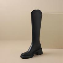 Krazing Pot PU Autumn Winter Shoes Thick High Heels Riding Boots Square Toe European Style Keep Warm Thigh High Boots 34 juoda