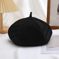 Moteriškas poliesterio beretas - aštuonkampė kepurė, elegantiška vienspalvė britiško stiliaus, apsauga nuo saulės, žieminė vilnonė kepurė, kepuraitė ONE SIZE juoda