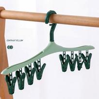 1PC Multifunctional Windproof Drying Rack with 8 Clips for Clothes Underwear Socks Candy-Colored Plastic Clothes Hanger žalia