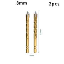 2 vnt. Plytelių gręžimo grąžtas Stiklas Cementas Betonas Metalas Marmuras Specialus Didelio kietumo Keturių briaunų lydinio grąžtas Sausas gręžimas 5-12 mm 8mm-2pc