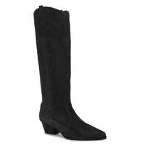 Krazing Pot Cow Suede Nubuck Autumn Winter Shoes Fashion Boots Pointed Toe Keep Warm Med Heels Thigh High Boots 34 juoda