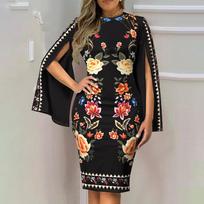 Ladies Slit Long Sleeve Round Neck Slim Dress Fashion High Waist Dress For Women XXXL juoda
