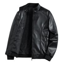 Odinė vienspalvė stovo apykaklė PU odinė motociklo striukė Pavasarinė ir rudens plona laisvalaikio odinė striukė vyrams 4XL black