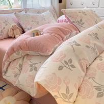 Sutirštintos raižytos pieno vilnos keturių dalių komplektas, vilnos antklodės užvalkalas koralų vilnos paklodė 1.8m bed white