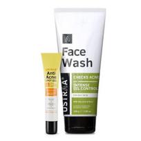 Ustraa Anti-Acne Kit - Anti-Acne Spot Gel - 15ml | Reduces 99.9% Pimple-Causing Germs, With 2% Salicylic Acid & Neem & Face Wash - Oily skin - 200g beige