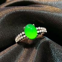 Natūralus Ledo Skaidrumo Chalcedono Agatas Paprastas Retro Temperamento Atviras Žiedas Moteriškas Ovalus Kiaušinio Paviršiaus Žiedas Rankų Papuošalas opening adjustable green
