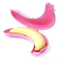 Naujas kvalifikuotas mielas 3 spalvų vaisių bananų apsaugos dėžutės laikiklio dėklas Pietų konteinerių laikymo dėžutė vaikams, apsauganti vaisių dėklas rožinė