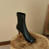 Krazing Pot Sheepskin Autumn Winter Shoes Thin High Heels Modern Boots Square Toe Keep Warm Zip Ankle Boots 34 juoda