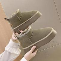 Autumn Winter Short Tube Suede Snow Boots For Women Cross-Border Large Size Flat Thick Bottom Footstep Cotton Boots 35-42 35 pilka spalva